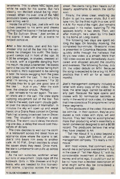 Joel, Billy / TV Guide Story | Magazine Article | November 1983