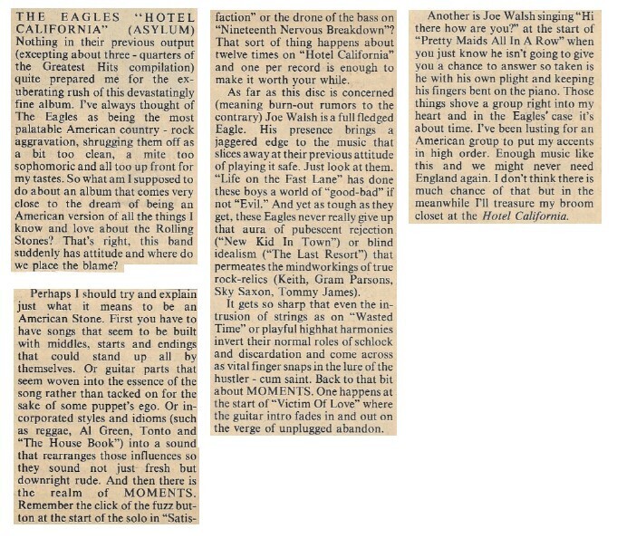 Eagles / Hotel California | Magazine Review | June 1977 | by James Spina