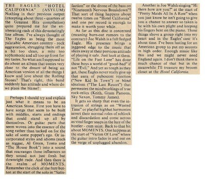 Eagles / Hotel California | Magazine Review | June 1977 | by James Spina