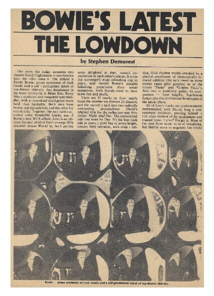Bowie, David / Bowie's Latest - The Lowdown | Magazine Article | June 1977