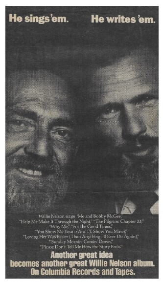 Nelson, Willie / Willie Nelson Sings Kristofferson | Magazine Ad | 1979