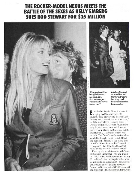 Stewart, Rod / Kelly Emberg Sues Rod Stewart for $35 Million | Magazine Article | 1991