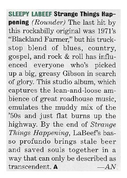 LaBeef, Sleepy / Strange Things Happening | Magazine Review | April 1994