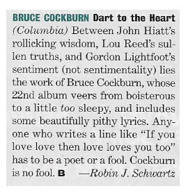 Cockburn, Bruce / Dart to the Heart | Magazine Review | April 1994