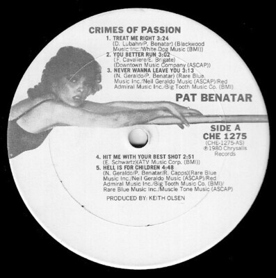 Benatar, Pat / Crimes of Passion | Chrysalis CHE-1275 | August 1980