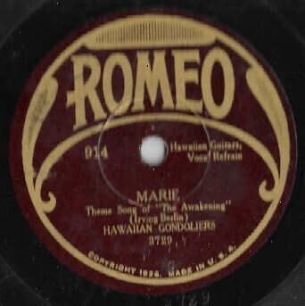 Hawaiian Gondoliers / Marie | Romeo 914 | 10 Inch Shellac Single (78 RPM) | 1929