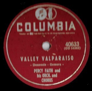 Faith, Percy / Valley Valparaiso | Columbia 40633 | 10 Inch Shellac Single (78 RPM) | September 1956