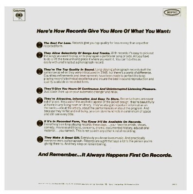 Columbia / Here's How Records Give You More of What You Want | 12 Inch Record Company Inner Sleeve | 1970