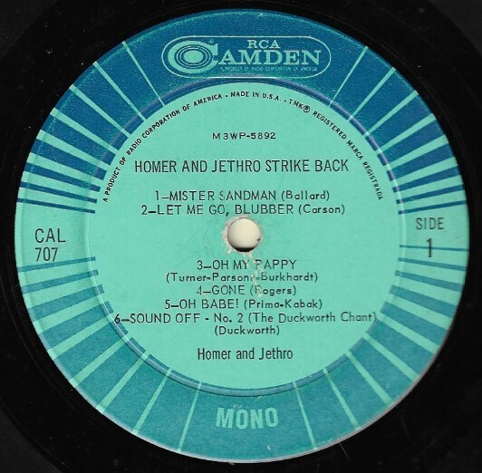 Homer + Jethro / Homer and Jethro Strike Back | RCA Camden CAL-707 | April 1962