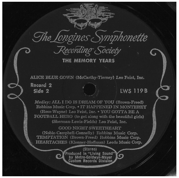 Longines Symphonette The Memory Years 1925 1960 Longines Symphonette Recording Society 1964