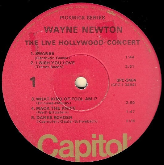 Newton, Wayne / The Live Hollywood Concert | Capitol SPC-3464 | Pickwick Series | 1968