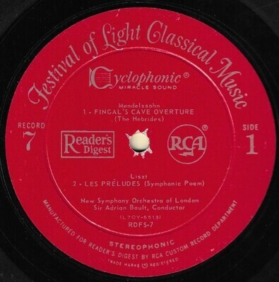 Boult, Sir Adrian / Festival of Light Classical Music (Record 7) | Reader&#39;s Digest RDFS-7 | Stereo | 1960