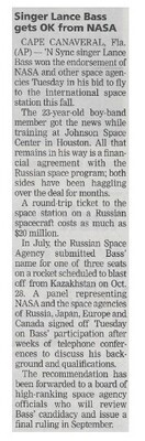 NSYNC / Singer Lance Bass Gets OK from NASA | August 2002