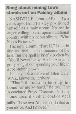 Paisley, Brad / Song About Mining Town Stands Out On Paisley Album | June 2001
