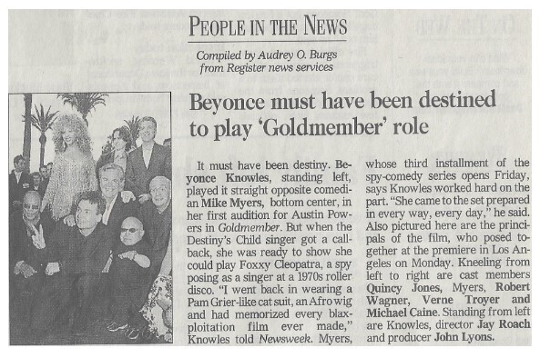 Beyonce / Beyonce Must Have Been Destined to Play Goldmember Role | July 2002