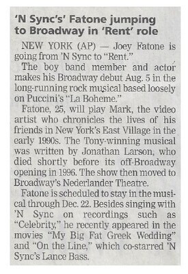 NSYNC / NSYNC&#39;s Fatone Jumps to Broadway in Rent Role | July 2002