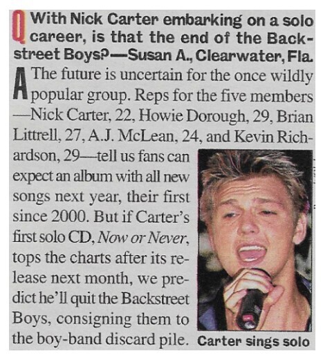 Backstreet Boys / Nick Carter Embarking On a Solo Career | September 2002