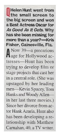 Hunt, Helen / Small Screen to the Big Screen | December 2002