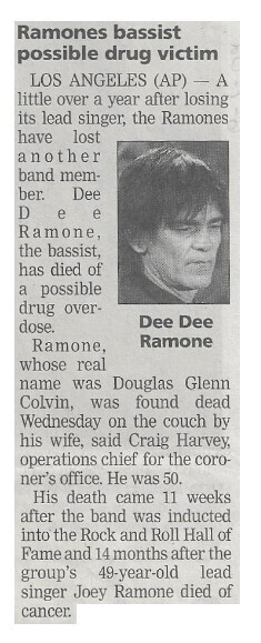 Ramones, The / Ramones Bassist Possible Drug Victim | June 2002