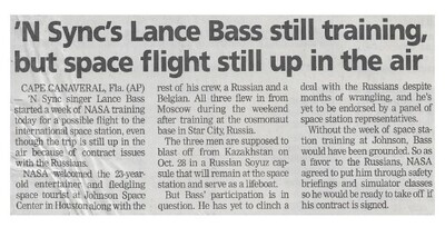NSYNC / NSYNC&#39;s Lance Bass Still Training, But Space Flight Still Up in the Air | August 2002