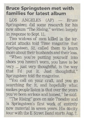 Springsteen, Bruce / Bruce Springsteen Met with Families for Latest Album | July 2002
