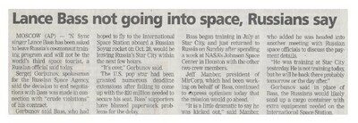 NSYNC / Lance Bass Not Going Into Space, Russians Say | September 2002