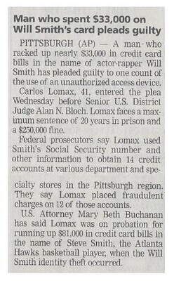 Smith, Will / Man Who Spent $33,000 On Will Smith's Card Pleads Guilty / 2002