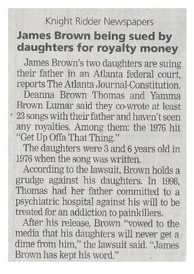 Brown, James / James Brown Being Sued by Daughters for Royalty Money / 2002