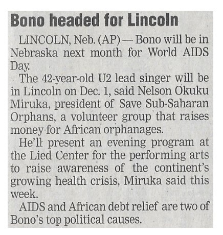 U2 / Bono Headed For Lincoln | November 2002