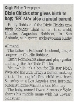 Dixie Chicks / Dixie Chicks Star Gives Birth to Boy / 2002