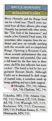 Hornsby, Bruce / Tour Dates and Story | with Rosanne Cash | 1991