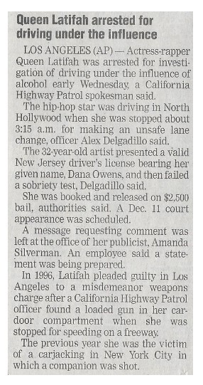 Queen Latifah / Queen Latifah Arrested for Driving Under the Influence | November 2002