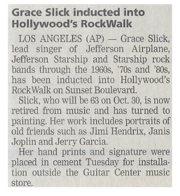 Slick, Grace / Grace Slick Inducted Into Hollywood's RockWalk / 2002