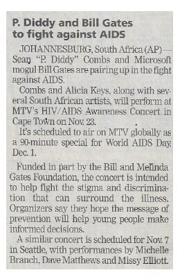 Combs, Sean (Puffy) / P. Diddy and Bill Gates to Fight Against AIDS / 2002