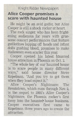 Cooper, Alice / Alice Cooper Promises a Scare with Haunted House | October 2002