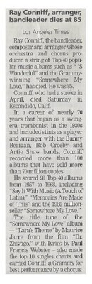 Conniff, Ray / Ray Conniff, Arranger, Bandleader Dies at 85 / 2002
