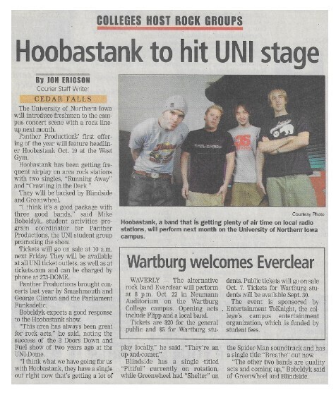 Hoobastank / Hoobastank to Hit UNI Stage / 2002