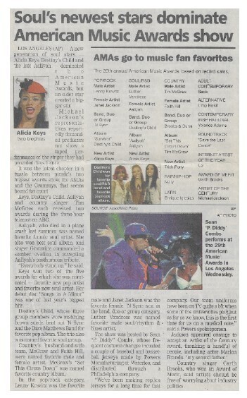 Keys, Alicia / Soul's Newest Stars Dominate American Music Awards Show / 2002