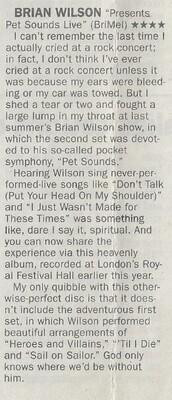 Wilson, Brian / Presents Pet Sounds Live / 2002