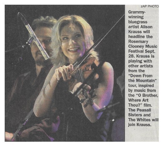 Krauss, Alison / Will Headline the Rosemary Clooney Music Festival / 2002