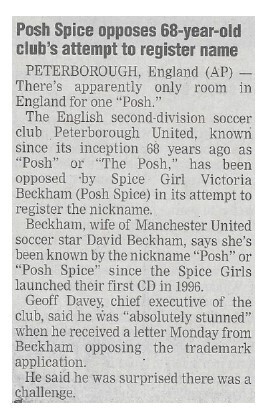 Spice Girls / Posh Spice Opposes 68-Year-Old Club's Attempt to Register Name / 2002