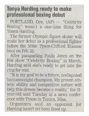 Harding, Tonya / Tonya Harding Ready to Make Professional Boxing Debut / 2002