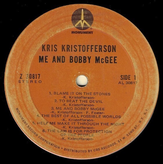 Kristofferson, Kris / Me and Bobby McGee | Monument Z-30817 | September 1971