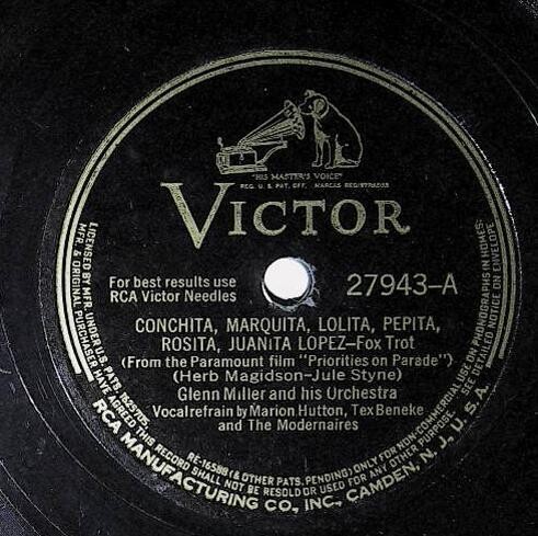 Miller, Glenn / Conchita, Marquita, Lolita, Pepita, Rosita, Juanita Lopez | Victor 27943 | July 1942