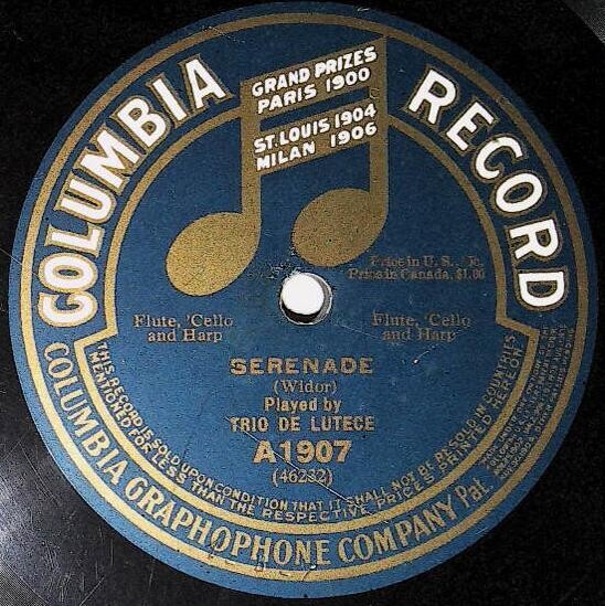 Trio De Lutece / Serenade | Columbia A-1907 | February 1916