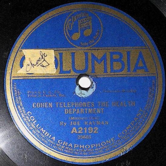Hayman, Joe / Cohen Telephones the Health Department | Columbia A-2192 | April 1917