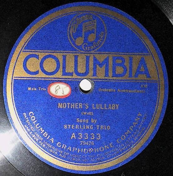 Sterling Trio / Mother's Lullaby | Columbia A-3333 | October 1920