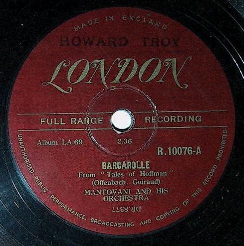 Mantovani / Barcarolle | London R.10076 | England