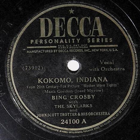 Crosby, Bing / Kokomo, Indiana | Decca 24100 | 1947