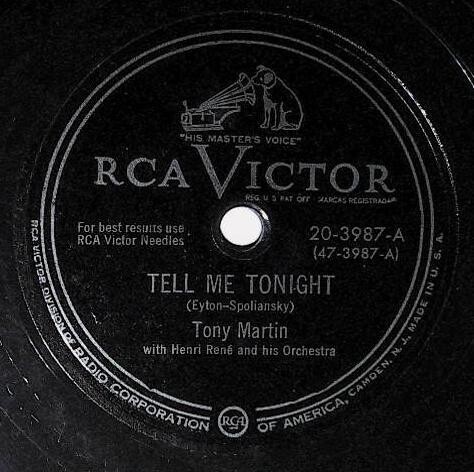 Martin, Tony / Tell Me Tonight | RCA Victor 20-3987 | with Henri Rene | 1950